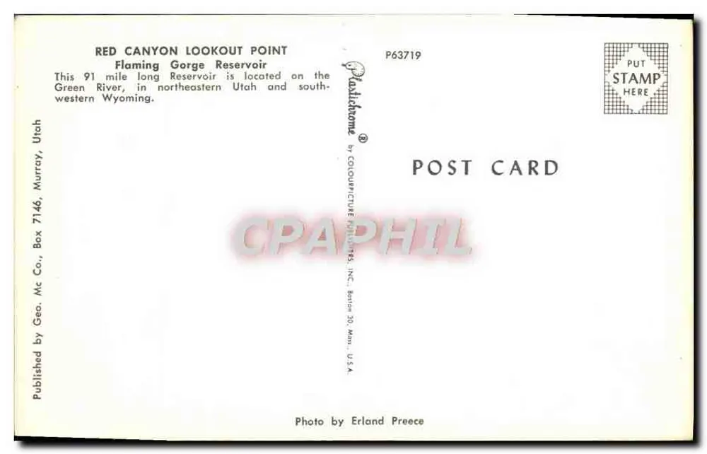 Red Canyon Lookout Point — Flaming Gorge Reservoir, Utah/Wyoming — Verlag: Geo. Mc Co., Box 7146, Murray, Utah - Rückseite
