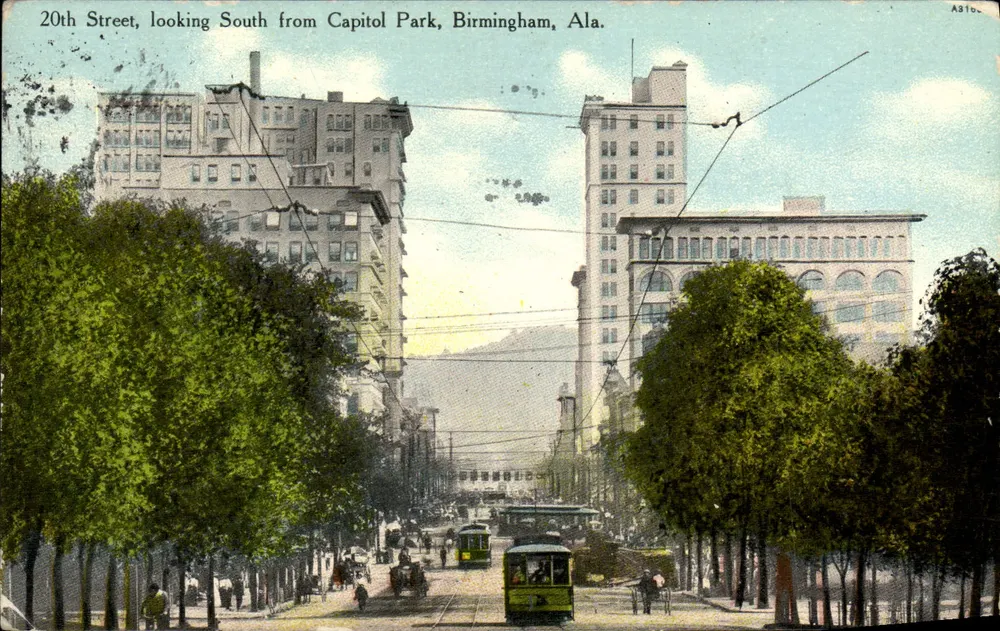 20th Street, Blick nach Süden vom Capitol Park, Birmingham, Ala. — A316 — Post Card Exchange, Birmingham, Ala. - Vorderseite