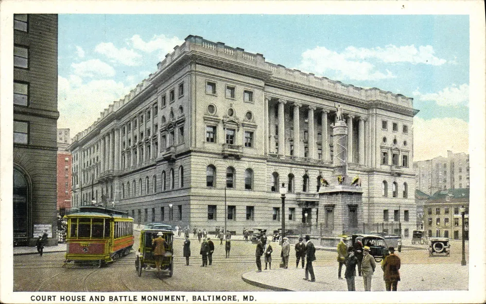 Gerichtsgebäude und Schlachtmahnmal, Baltimore, MD — Verlag A.70803 - Vorderseite