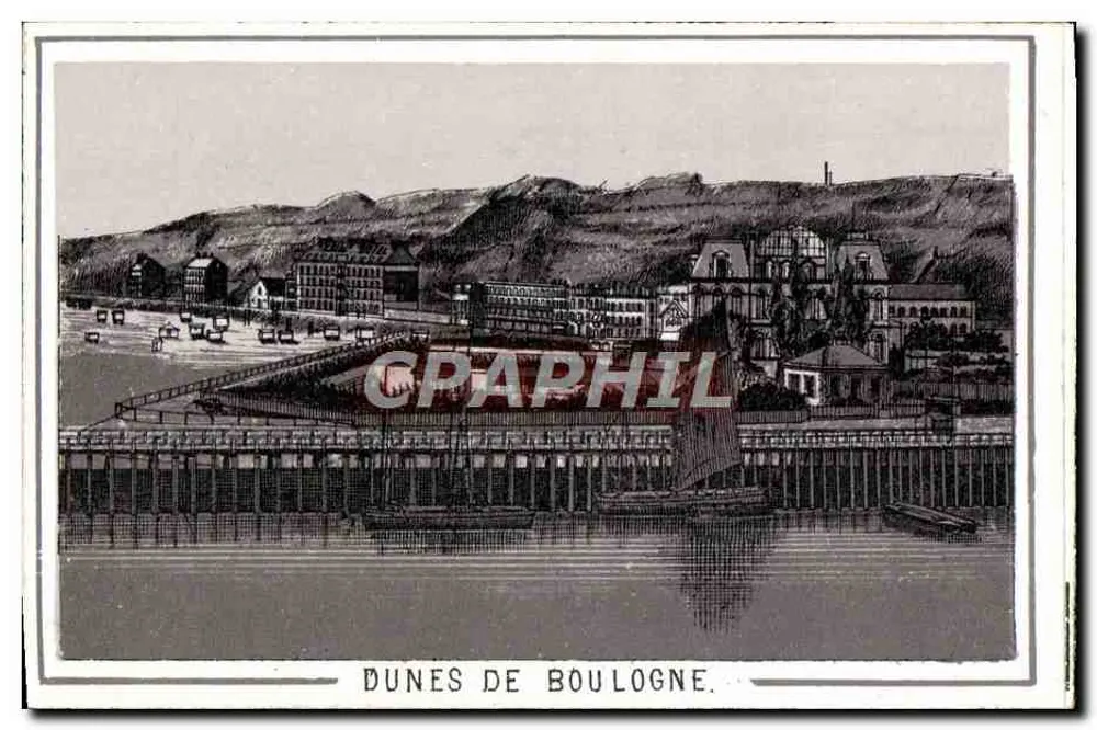 Dunes de Boulogne — vue panoramique avec promenade et bâtiments — éditeur non identifié - Frente