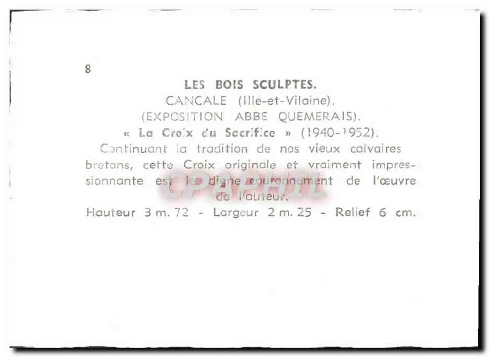 Geschnitzte Kreuz in Cancale — Ausstellung Abbe Quemerais (1940-1952) — Cancale (Ille-et-Vilaine) - Rückseite