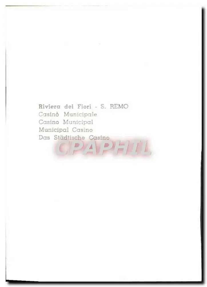 Riviera dei Fiori - S. Remo - Municipalkasino — Verlag nicht angegeben, Seriennummer nicht sichtbar - Rückseite
