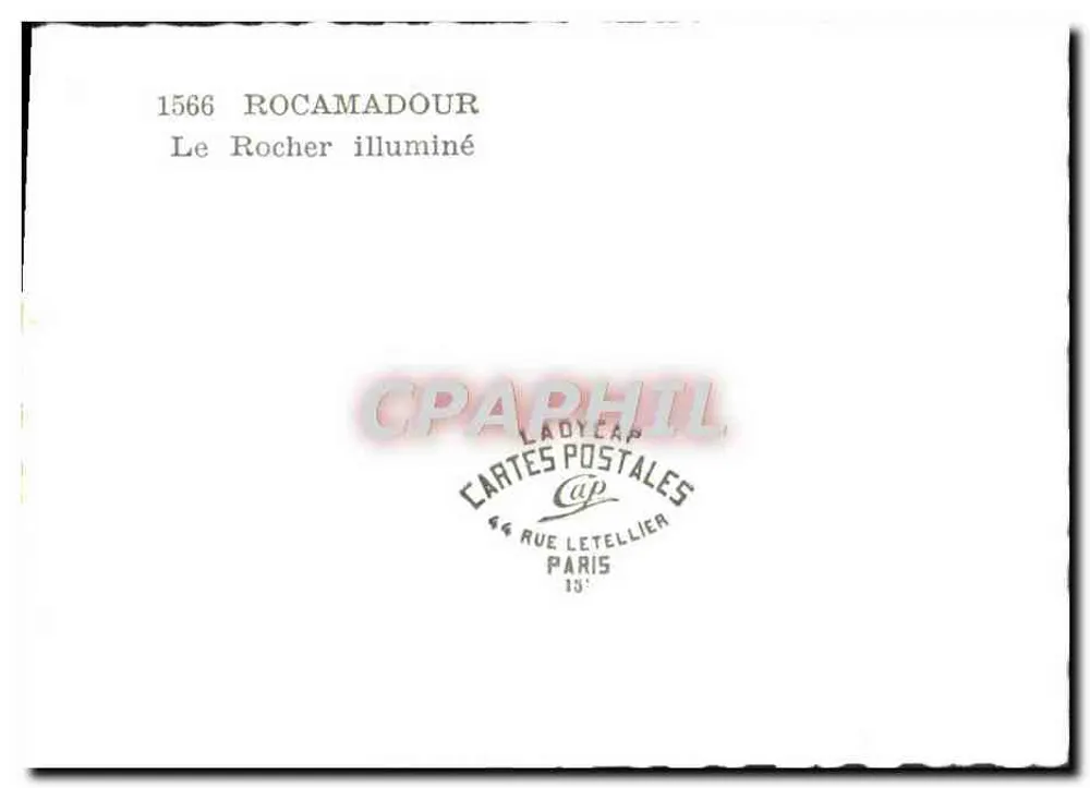 Rocamadour — O Rocha Iluminado — Ladyeap Cartes Postales, 44 rue Letellier, Paris - Verso