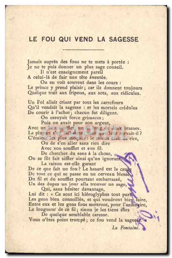 Der Narr, der Weisheit verkauft — Lith. Rieillemard et ses Fils, Rue de la Glacière, 16, Paris - Rückseite
