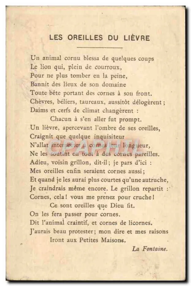 Die Ohren des Kaninchens — Lithografie — LITH. VIEILLEMARD ET SES FILS, RUE DE LA GLACIÈRE - 16 PARIS - Rückseite