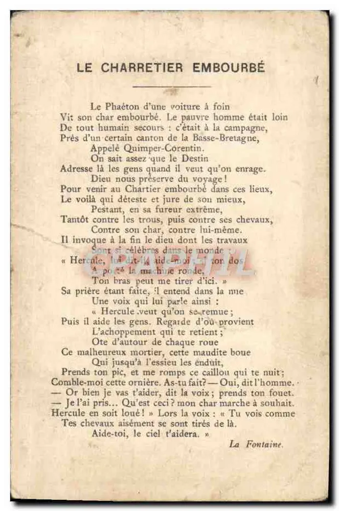 Der in den Schlamm geratene Fuhrmann — Landschaftsszene mit Wagen und Pferden — Lith. Vieillemard et ses Fils, Rue de la Glacière, 15, Paris - Rückseite