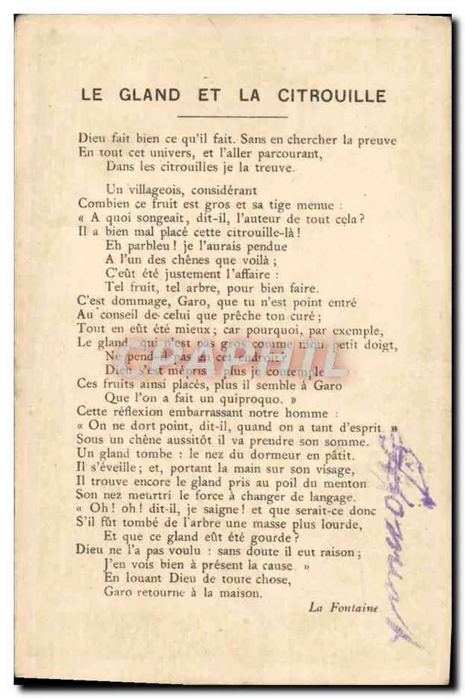 Die Kürbis und die Gourde — Fabel von La Fontaine — Lith. Piezellemand und Söhne, rue de la Glacière, 14, Paris - Rückseite