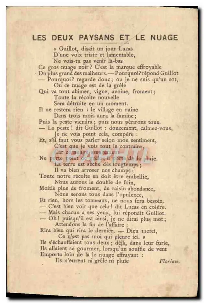 Os Dois Camponeses & a Nuvem — LITH. VIEILLEMAND E SEUS FILHOS RUE DE LA GLADIÈRE 16 PARIS - Verso