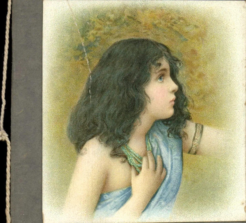 Jeune femme en robe bleue — portrait en profil — éditeur non visible - Frente