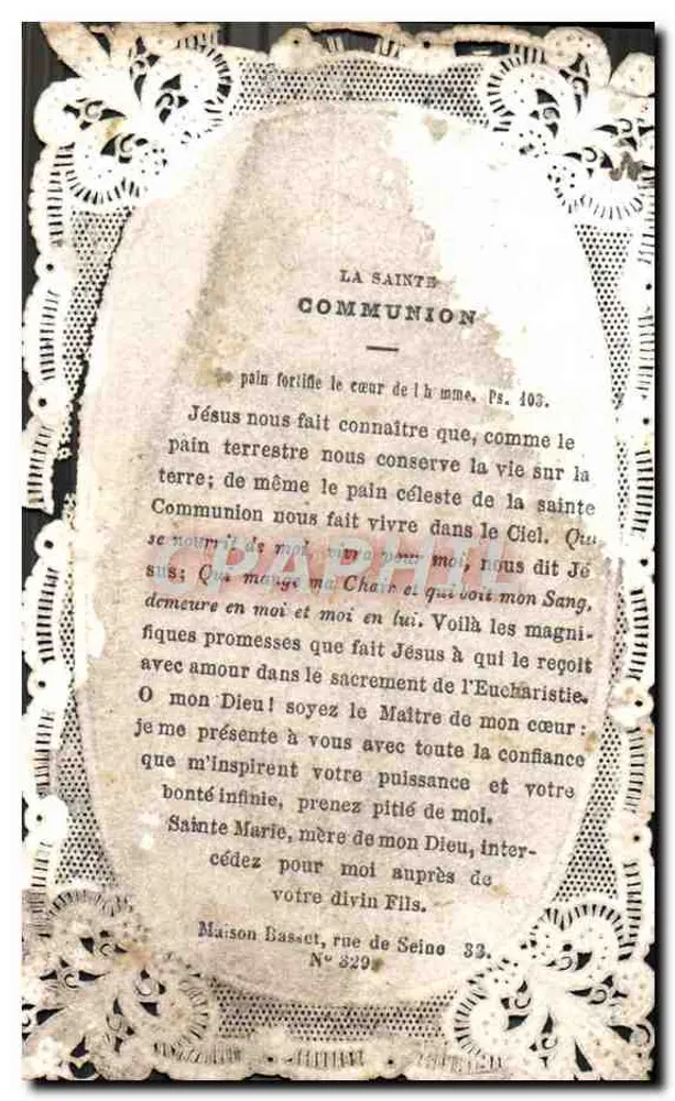 Communion — Erinnerung an die heilige Kommunion — Maison Basset, rue de Seine 33 - Rückseite