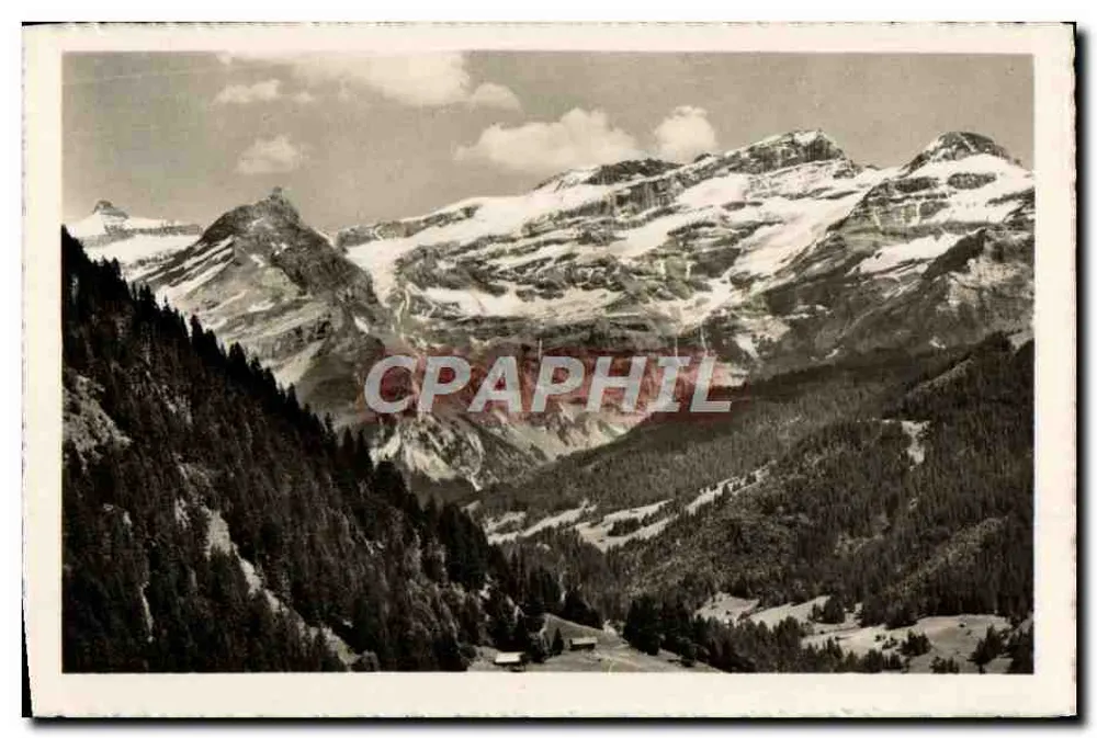 Les Diablerets — widok panoramiczny z zasnieżonych gór — wydawca nieznany - Awers