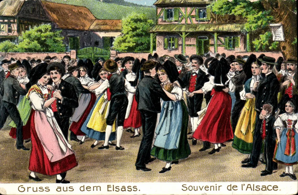 Danse folklorique — scène de village alsacien — éditeur Felix Lub, Kunstverlagsgesellschaft, Strasbourg - Vorderseite