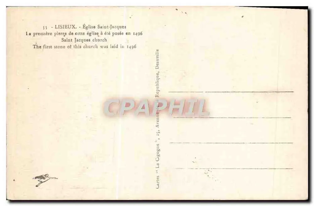 Lisieux — Igreja de São Jacó — Cartas 'La Gigogne', Deauville - Verso