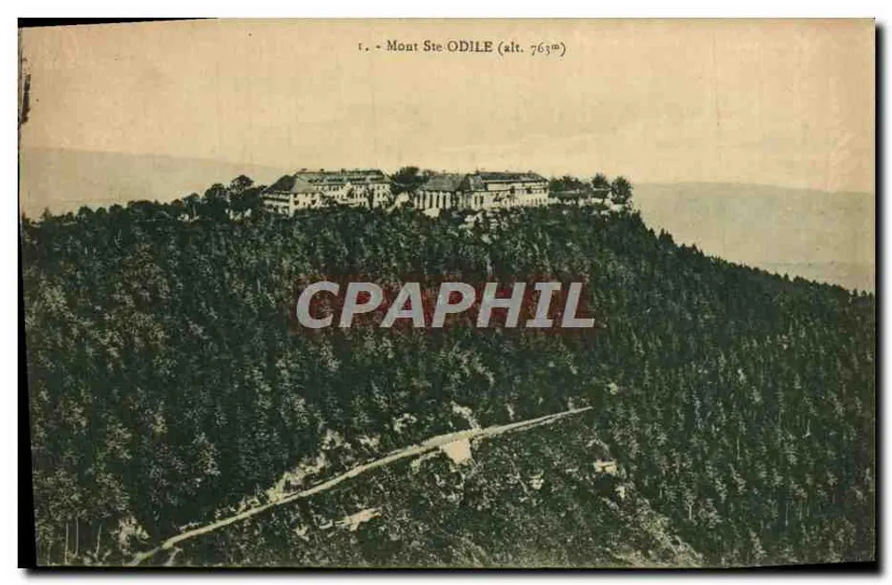 Monte Ste Odile (alt. 763m) — vista panorâmica do topo com edifício — editor CH. BERGERET, Strasbourg - Frente