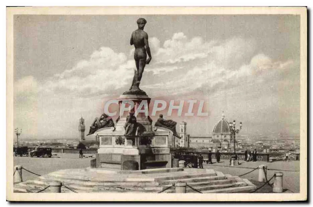 Florença - Piazzale Michelangelo — estátua de Davi, vista da cidade e da catedral - Frente