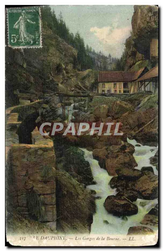 Les Gorges de la Bourne — vue des chutes et du village — LL. Éditeur LL. N° 317 - Frente
