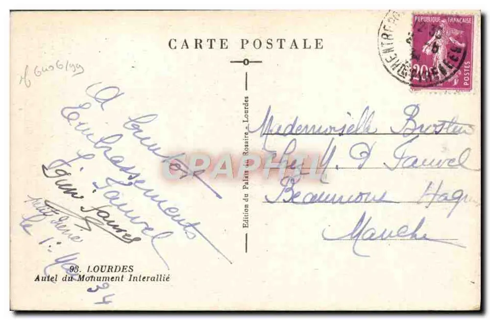 Altar des interalliierten Denkmals in Lourdes — Ausgabe des Palastes des Rosenkranzes, Nr. 93 - Rückseite