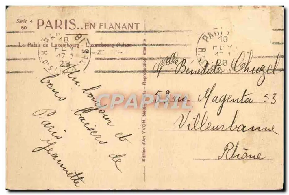 O Palácio do Luxembourg — Paris — Edição de Arte YVON, Série 4 n°80 - Verso