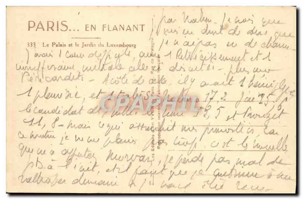 O Palácio e o Jardim do Luxembourg — Paris — Edições G. Y. WERN Paris - Verso