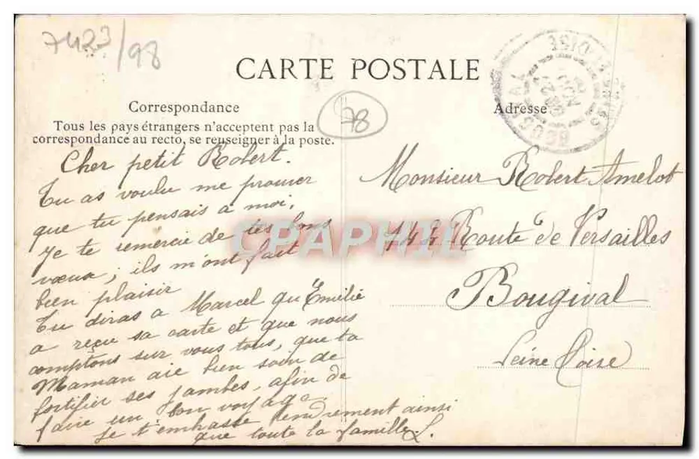 Palácio de Versalhes — Galerias dos Espelhos — editor G. D. n°94 - Verso