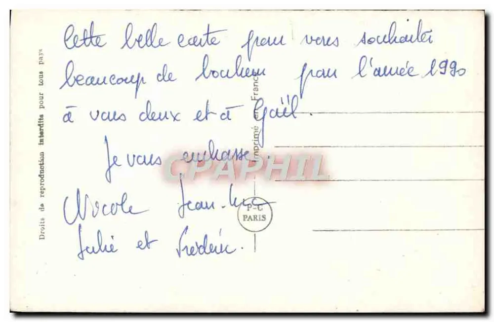 Liebespaar — romantischer Text — PC Paris n°5919 - Rückseite