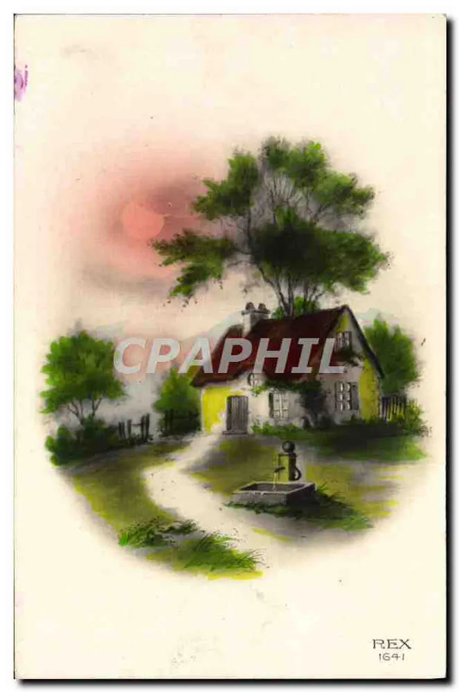 Paisagem rural com casa amarela — editor REX, n° 1641 - Frente