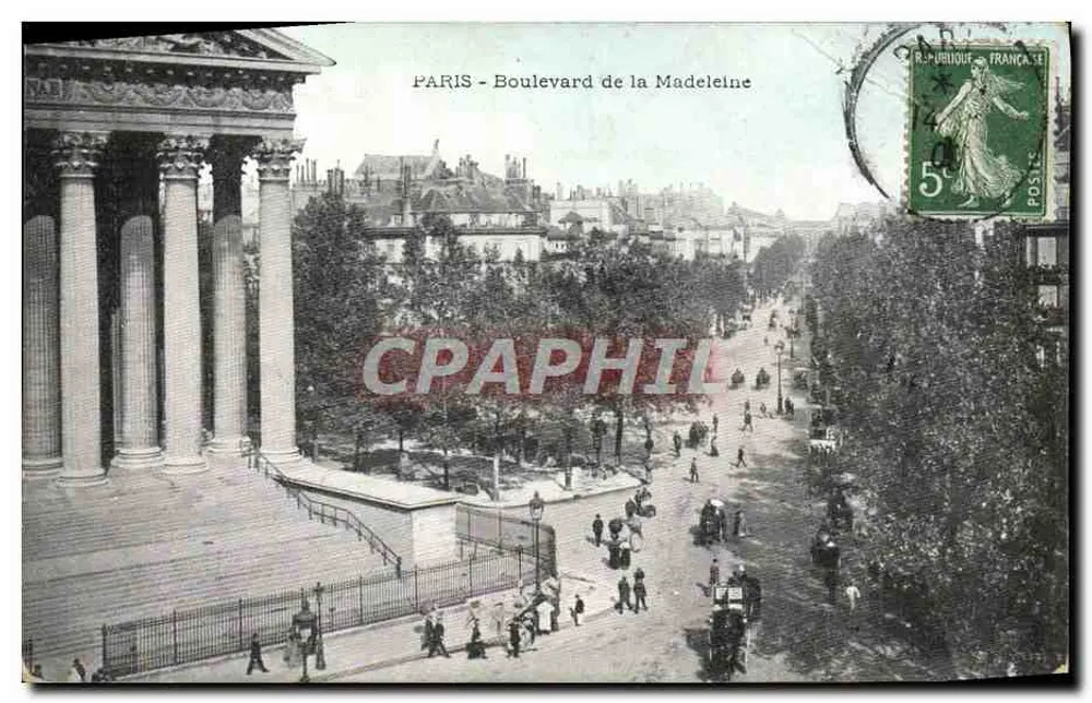 Paris - Boulevard de la Madeleine — vue du Palais de la Madeleine avec colonnades et circulation — éditeur : NAB - Frente