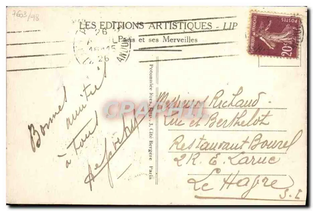 Parigi - Il Boulevard des Italiens — editore LIP, n° 13 - Verso