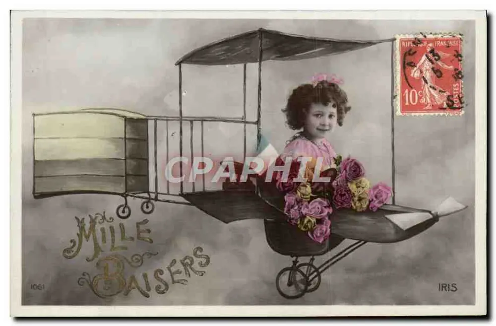 Mädchen in einem Flugzeug — illustrierte Ansichtskarte — Verlag IRIS, Nr. 1061 - Vorderseite