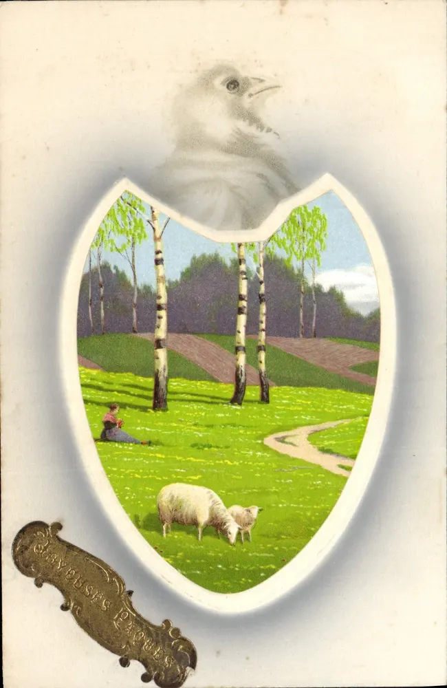 Paesaggio di primavera con pecore — editore Plessner & Buch Leipzig, serie 1932 — timbro 10c Francia - Recto