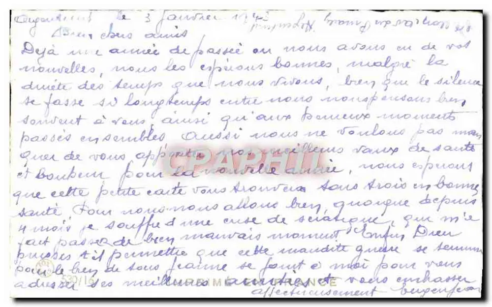 Bukiet pietruszki — Dobre Nowe Rok 1943 — Z podpisem 'La Tille' - Rewers