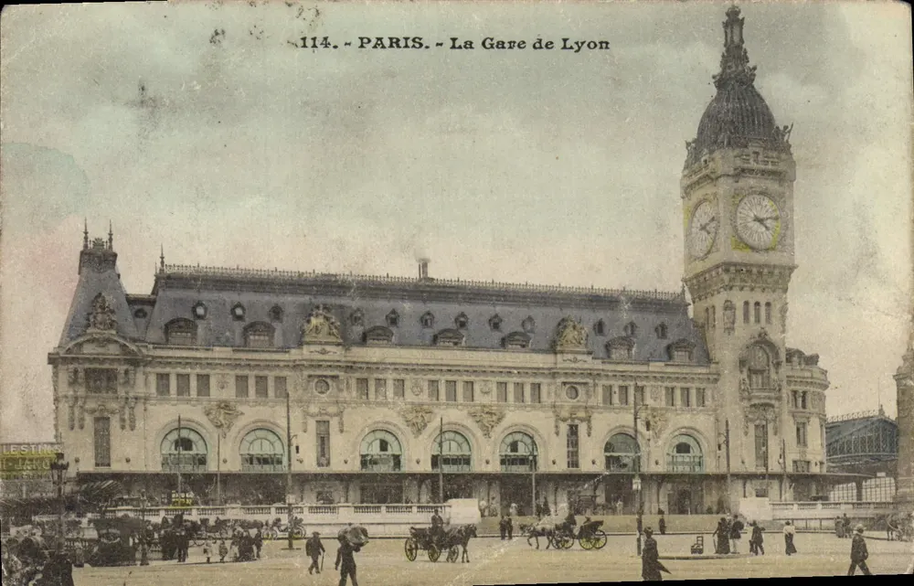Paris - La Gare de Lyon — vue de l'édifice avec sa tour horloge, éditeur LESTIN & JANS, n° 114 - Vorderseite