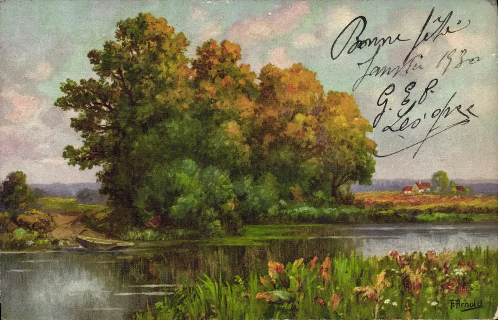 Paisagem de outono — ilha em um lago — F. Arnold - Frente