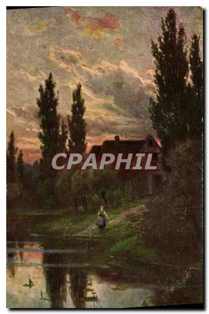 Landschaft am Rand eines Sees — Frau, die geht — Universal Postal Union, Serie 282 - Vorderseite