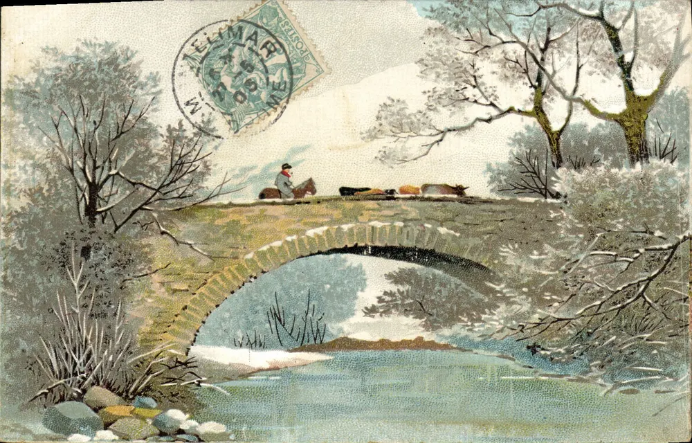 Winterlandschaft mit Brücke — unbekannter Verlag, Seriennummer nicht sichtbar - Vorderseite