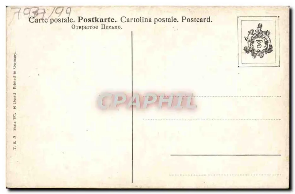 Cena invernal — aldeia nevada com caminho e dois crianças — T.S.N. Série 787, Dessau - Verso