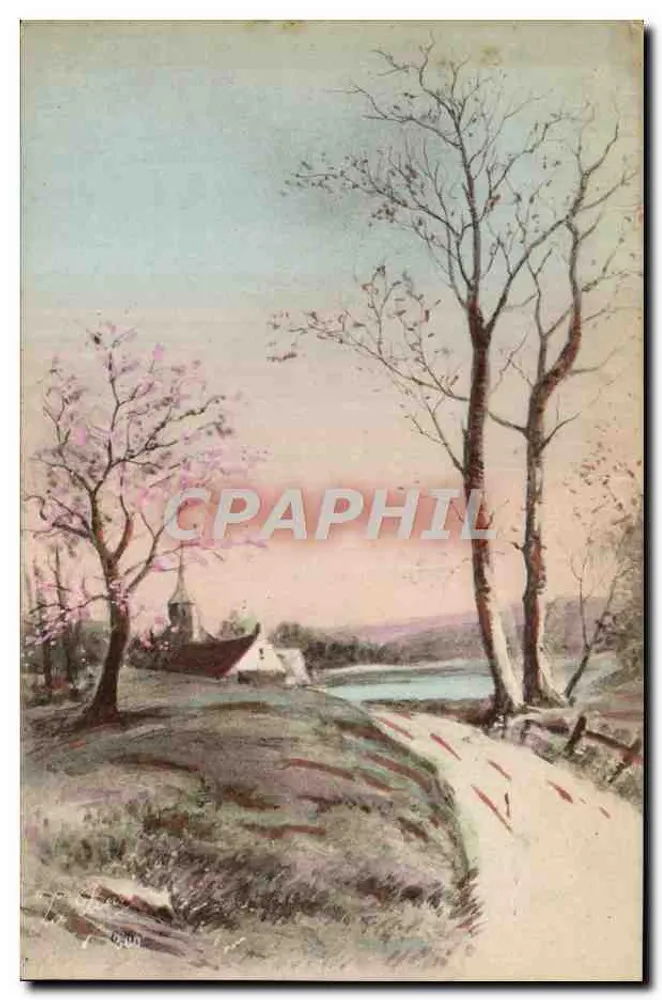 Landschaft mit Kirche und Blumen — Verlag Paudinère, Nr. 6300 - Vorderseite