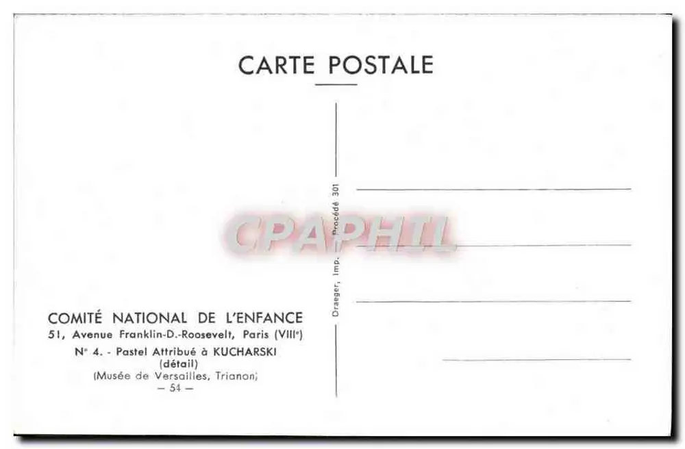 Retrato de criança — pastel atribuído a Kucharski — Comité National de l'Enfance - Verso