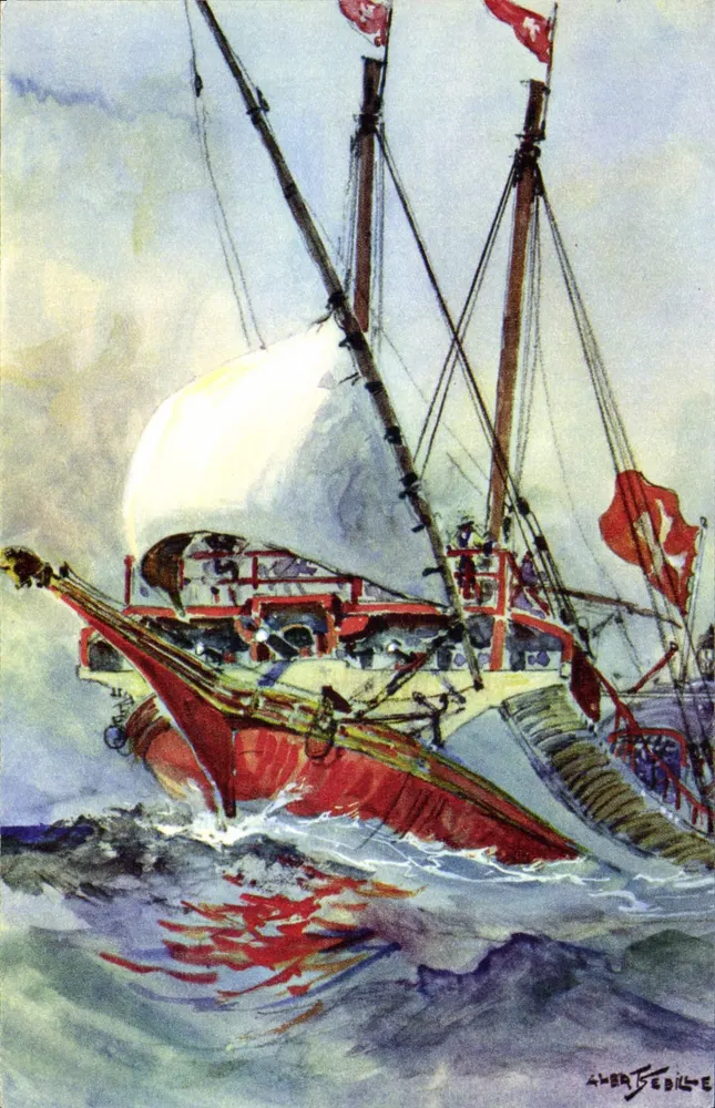 Navio a vela — Época de Luís XIV — Aquarela de A. Sabille - Frente