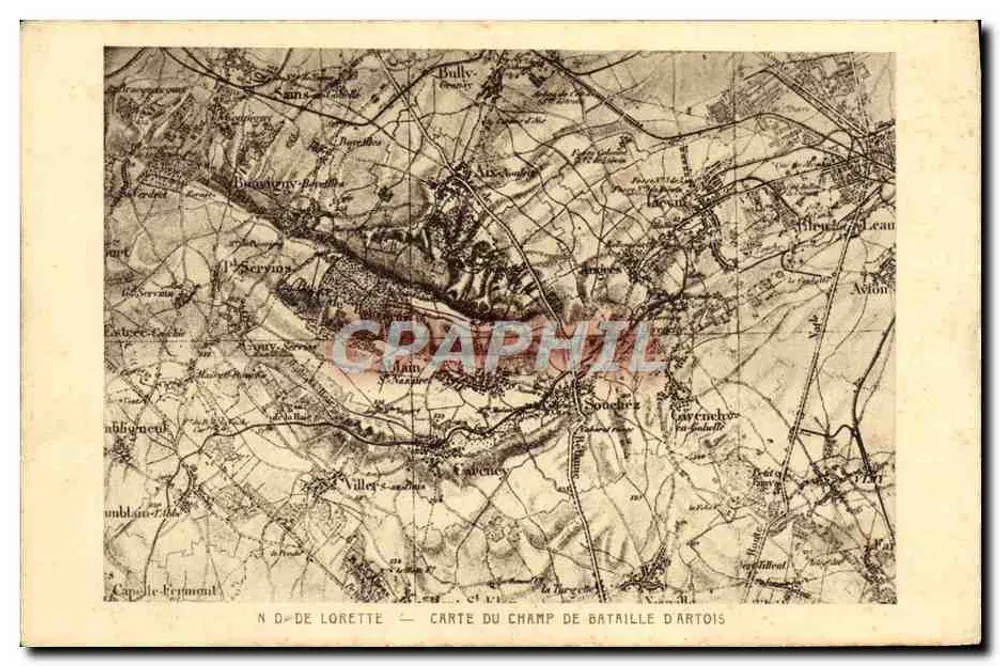 Schlachtfeld von Artois — Karte des Schlachtfeldes von Artois — N.D. de Lorette — veröffentlicht von Braun & Cie - Vorderseite