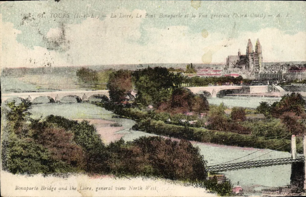 Tours (Indre-et-Loire) — Die Loire, der Pont Bonaparte und allgemeine Ansicht (Nordwesten) — A. Papaglin, Verlag, Tours-Paris - Vorderseite