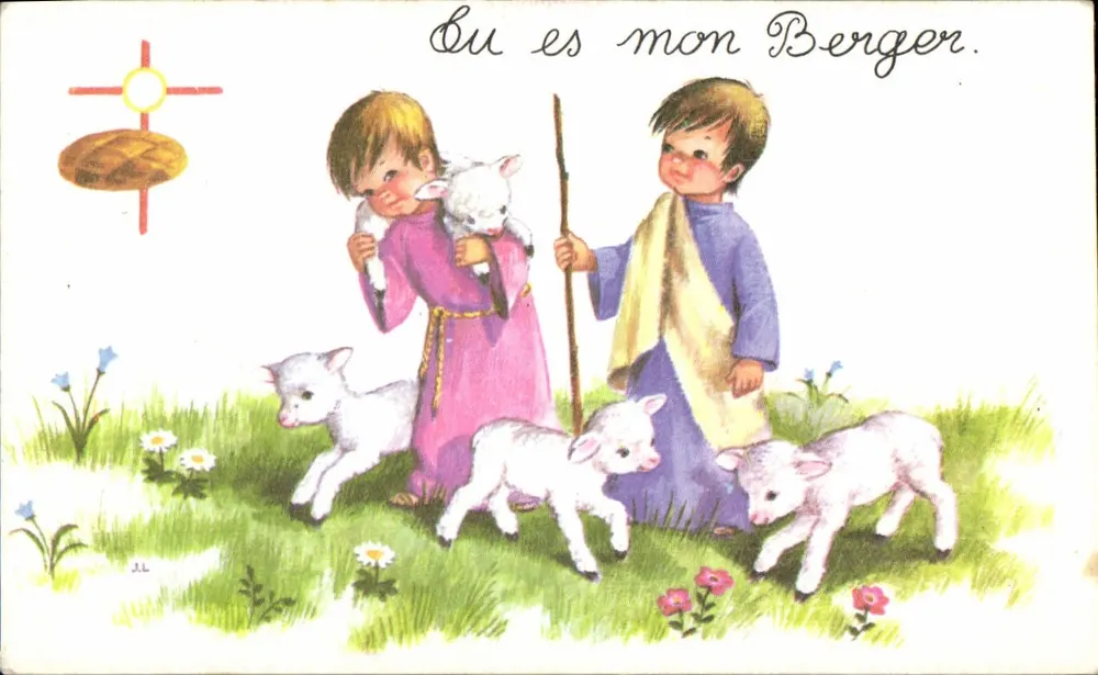 Kinder und Lämmer — Kirche von Sottevast — Verlag unbekannt, Seriennummer nicht sichtbar - Vorderseite