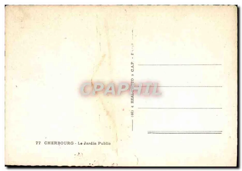 Cherbourg — O Jardim Público — editor C.A.P. n°77 - Verso