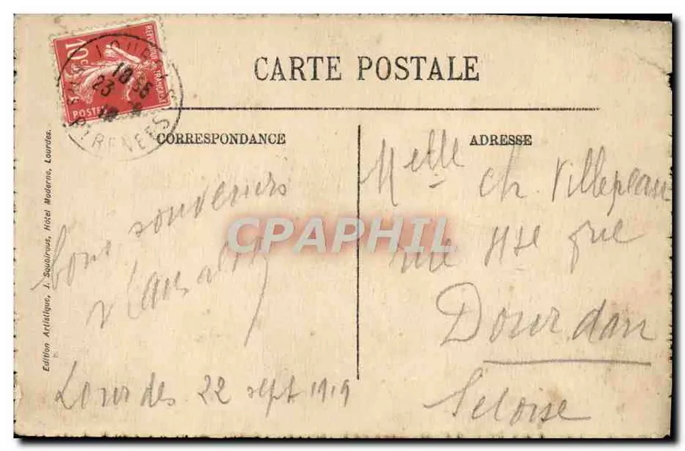 Lourdes — Vista para o Castelo — Edição Artística, Hotel Moderno, n°14 - Verso