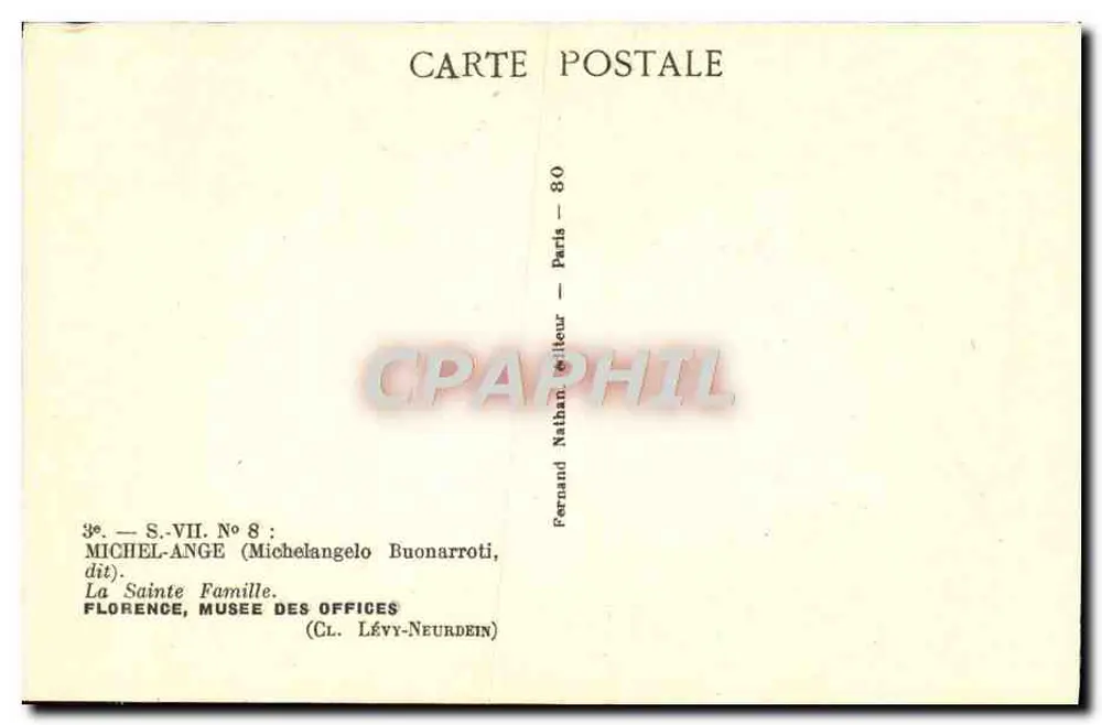 Die Heilige Familie — Michel-Ange Buonarroti — Verleger Nathan, n° 80 - Rückseite