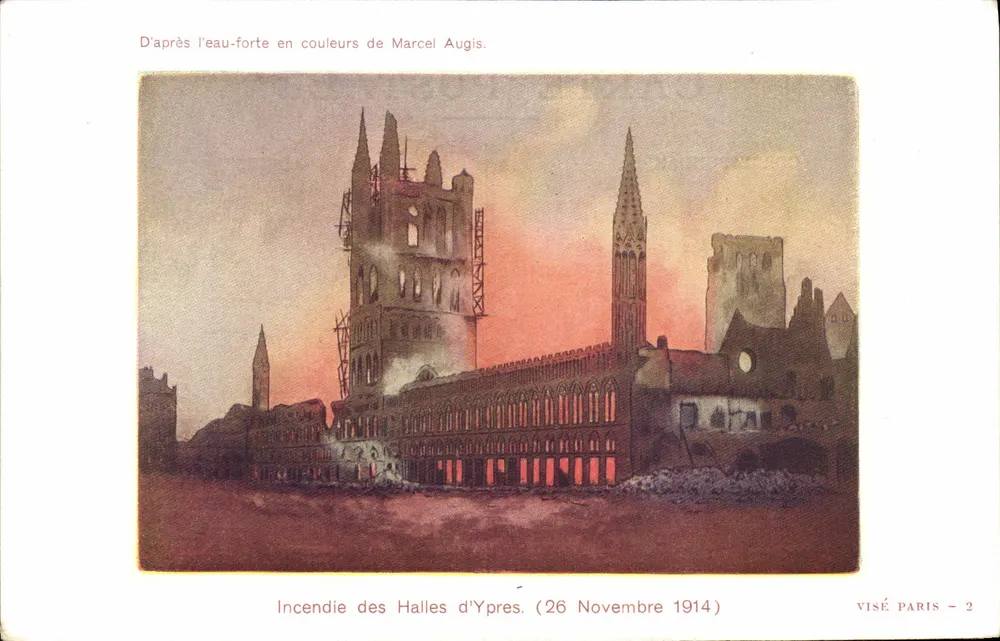 Brand in den Halles von Ypres — 26. November 1914 — VISÉ PARIS - 2 - Vorderseite
