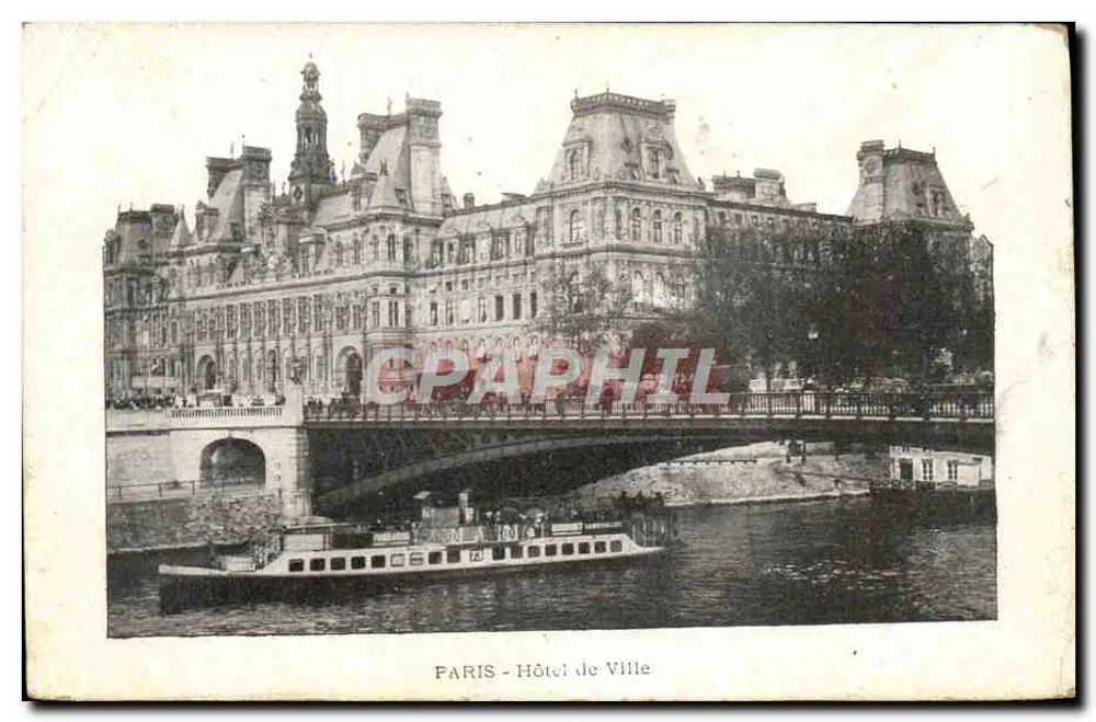 Paris - Hotel de Ville — vista do ponte e do rio — editor não identificado - Frente