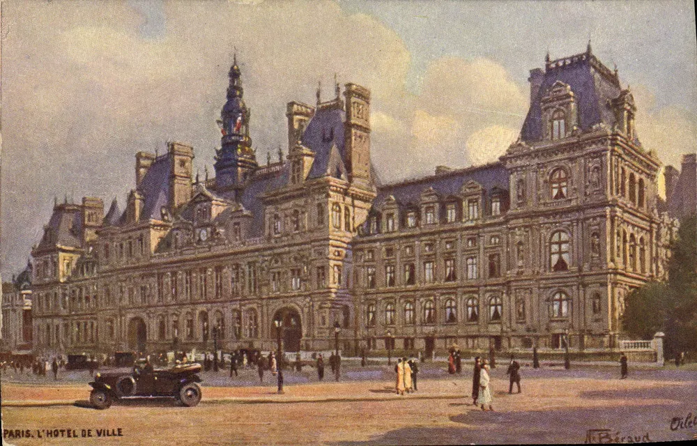 Paris, o Hôtel de Ville — ilustração colorida — Mr Bérsaud, editor, n°6-L - Frente