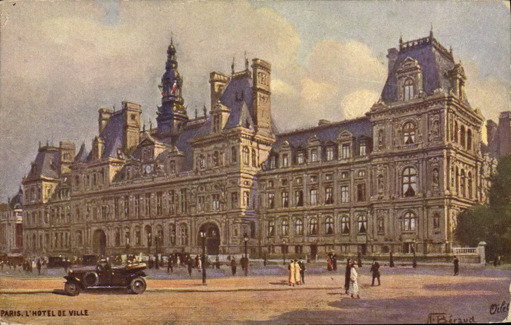 Paris. O Hotel de Ville — pintura de acordo com M. Béraud — editada por Tuck & Fils - Frente