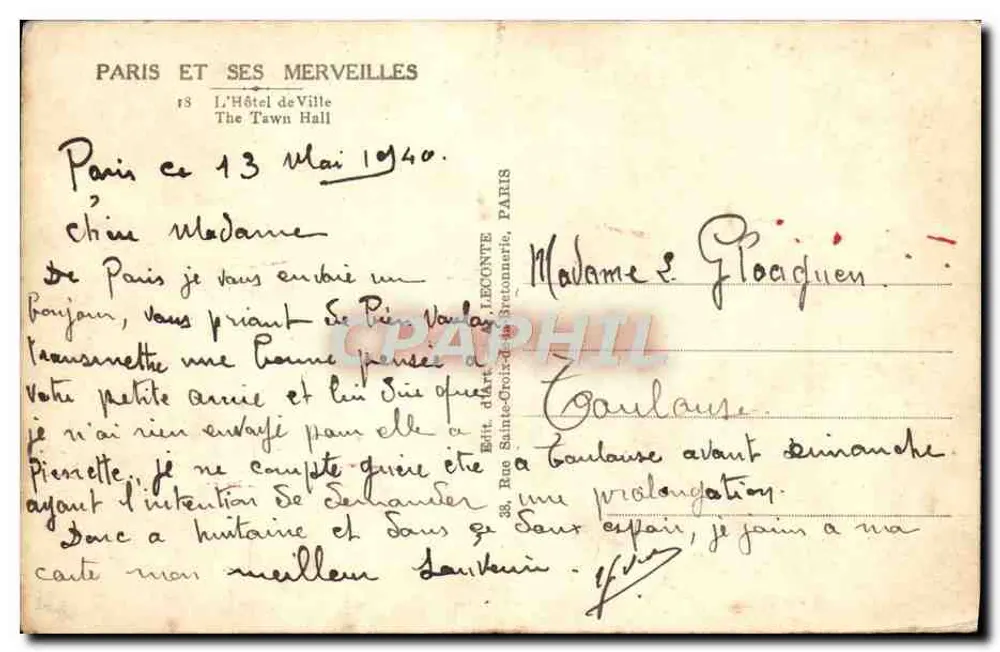 Das Rathaus — Paris — Verlag Guy - Rückseite